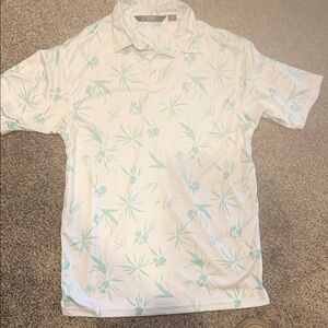 split White Polo with Mint Green Tropical Print